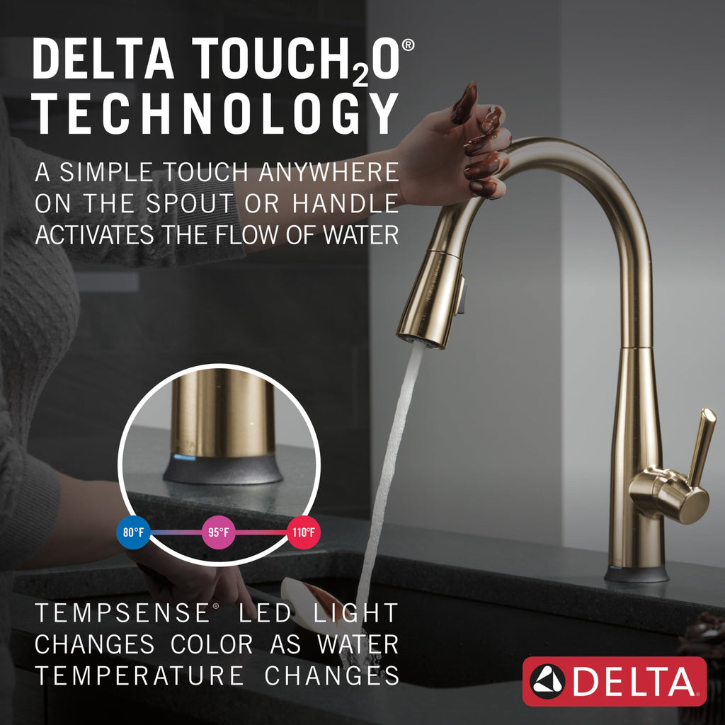 Delta Essa Brushed Nickel Kitchen Faucet with Pull Down Sprayer, Modern Single Hole Kitchen Sink Faucet, Single Handle, Arctic Stainless 9113-AR-DST