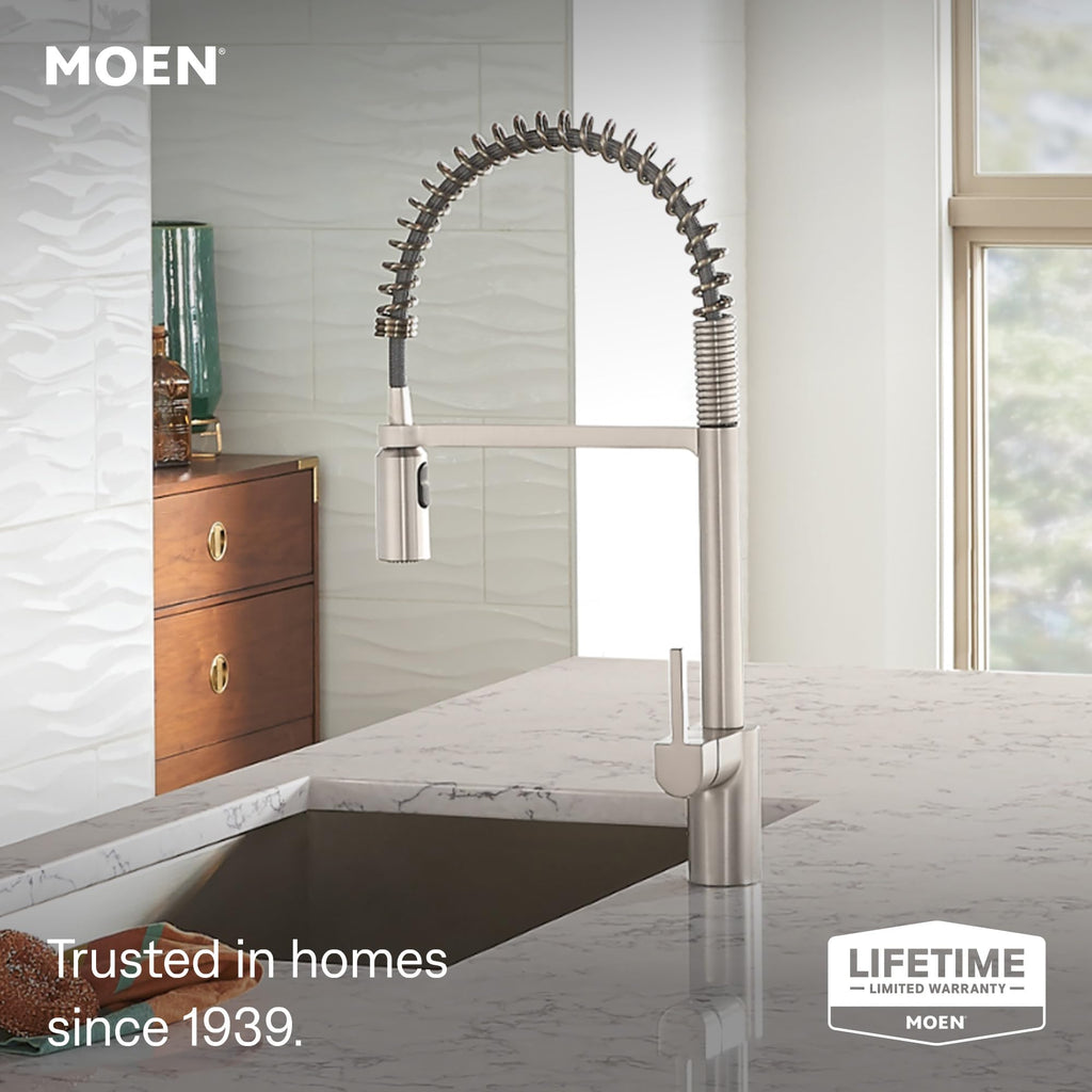 Moen Align Spot Resist Stainless Pulldown Kitchen Faucet, Single Hole, Modern Spring Style with Pre-Rinse and Power Boost Pull Down Sprayer, Easy Installation, 5923SRS