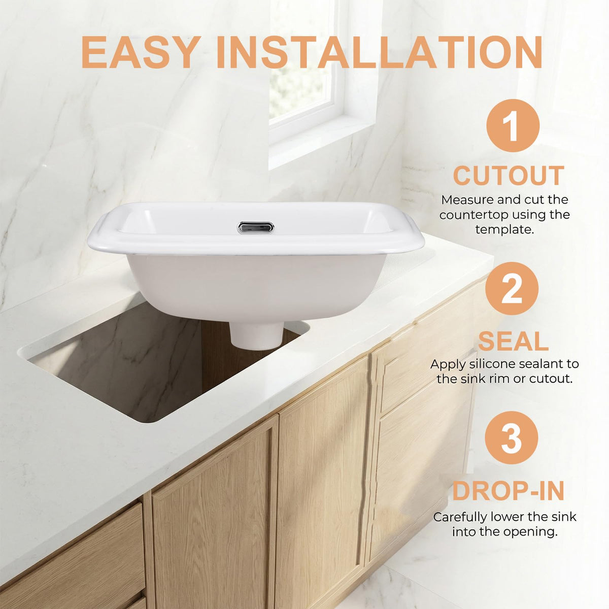 23" Drop-in Bathroom Sink with 8" Widespread 3 Hole Ceramic Basin