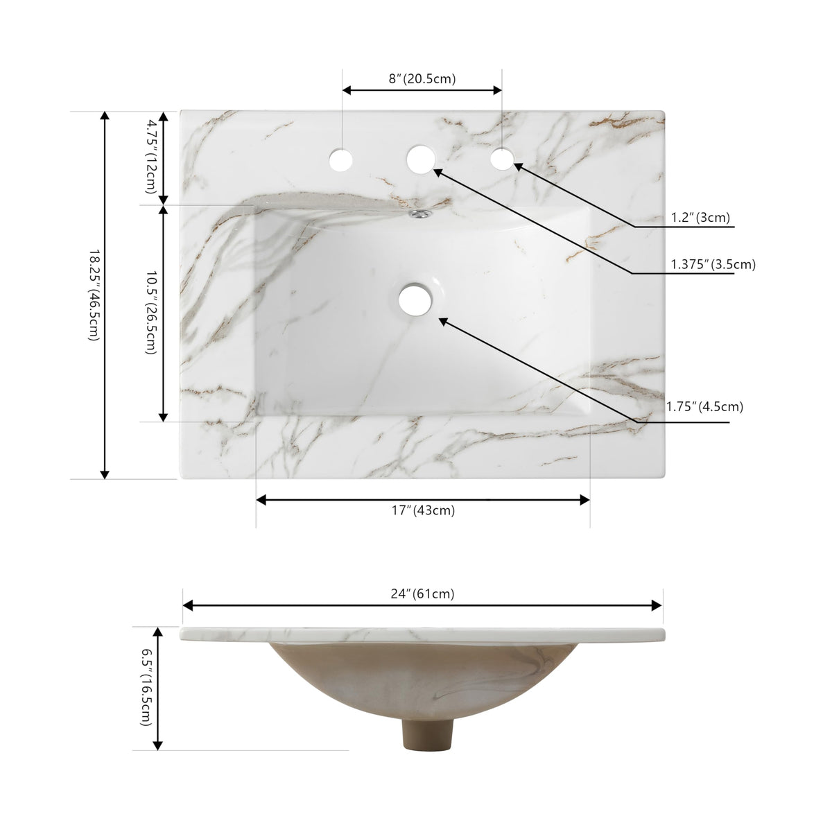 JONATHAN Y Ancillary 30" Bathroom 3-Hole Sink Top, White