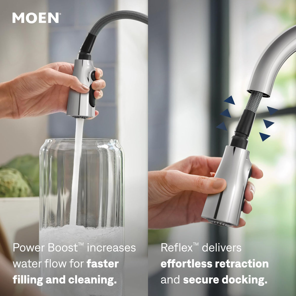 Moen Arbor Spot Resist Stainless One-Handle Pulldown Kitchen Faucet with Sprayer and a Reflex Docking System, Kitchen Sink Faucet Featuring Power Boost for a Faster Clean, 7594SRS