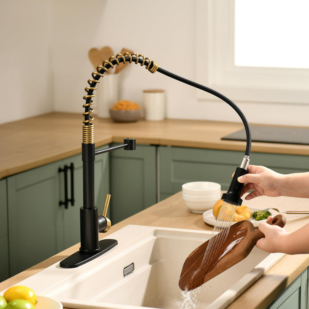 GIMILI Matte Black Touchless Kitchen Faucet with Spring Pull Down Sprayer