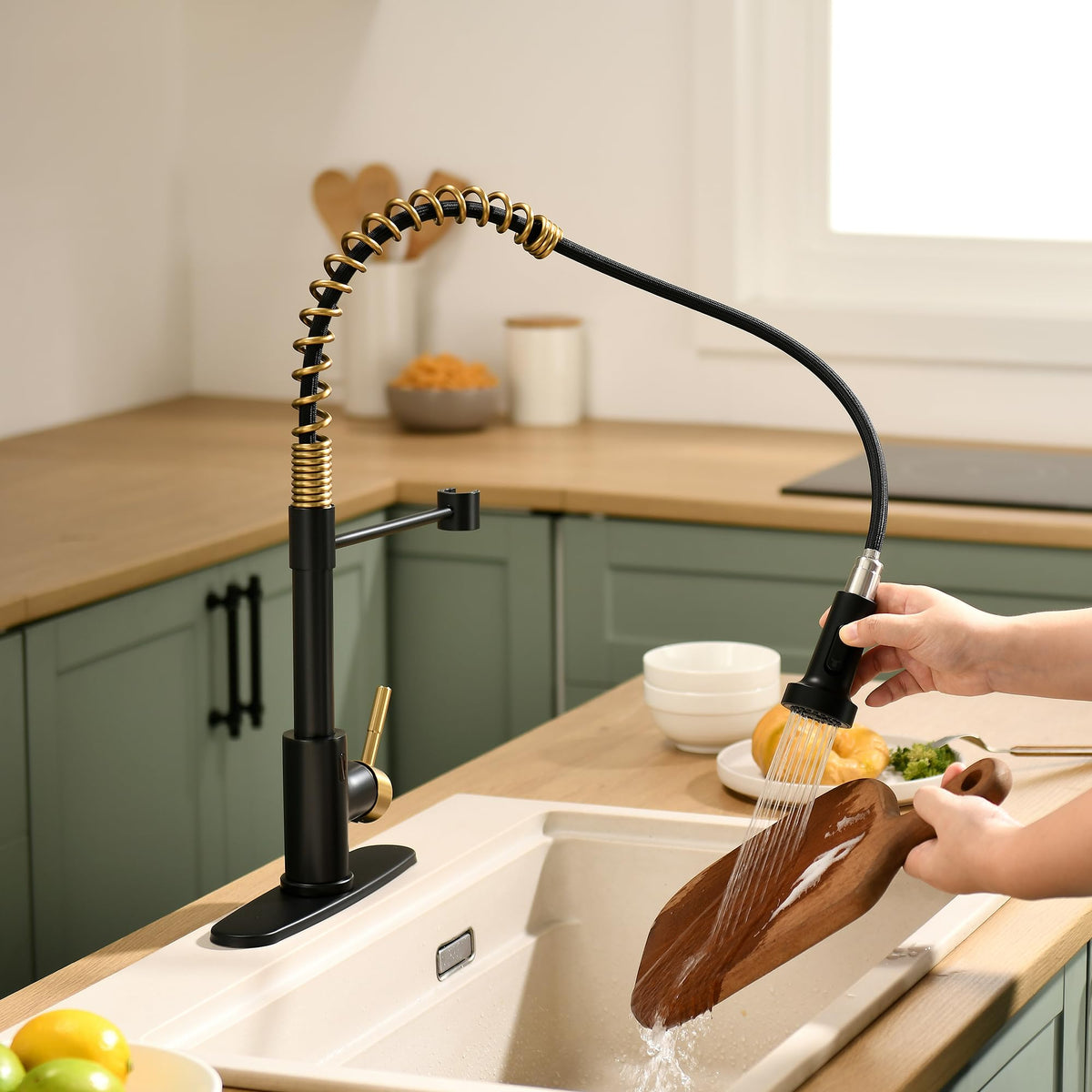 GIMILI Matte Black Touchless Kitchen Faucet with Spring Pull Down Sprayer