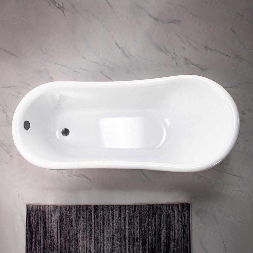 WOODBRIDGE 67" Heavy Duty Acrylic Slipper Clawfoot Bath Tub with Matte Black Feet + Matte Black Drain &Overflow