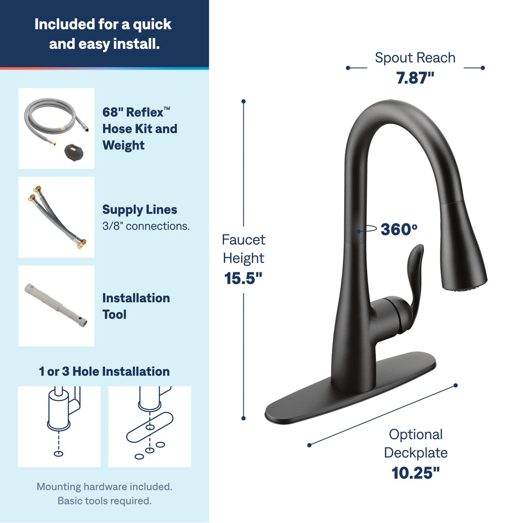 Moen Arbor Spot Resist Stainless One-Handle Pulldown Kitchen Faucet with Sprayer and a Reflex Docking System, Kitchen Sink Faucet Featuring Power Boost for a Faster Clean, 7594SRS