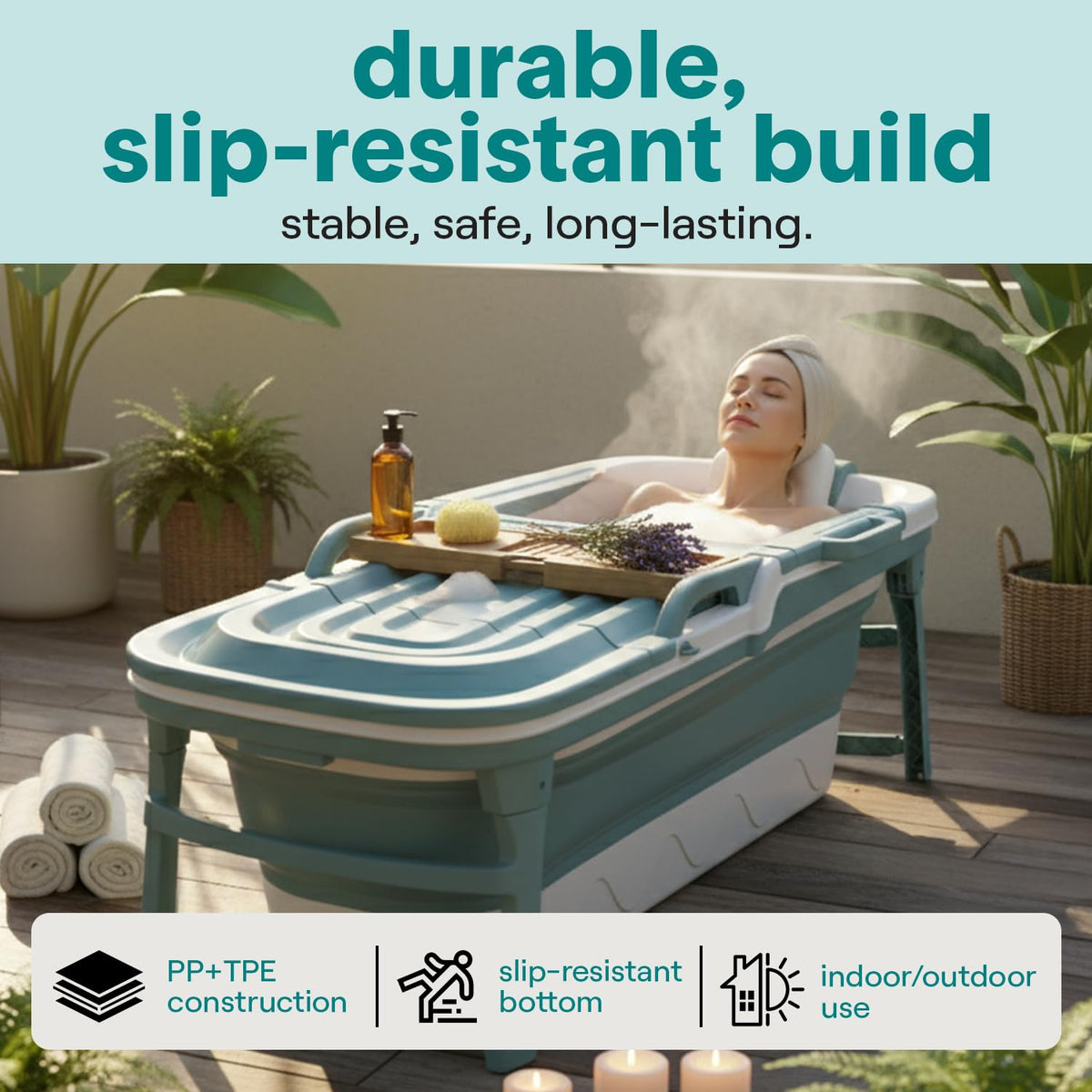 Serenelife 59" Portable Bathtub for Adults â Large Foldable Ice Bath Tub for Cold Plunge & Hot Spa, Freestanding Soaking Tub for Indoor/Outdoor, Athlete Recovery & Family Use, 440lbs Capacity