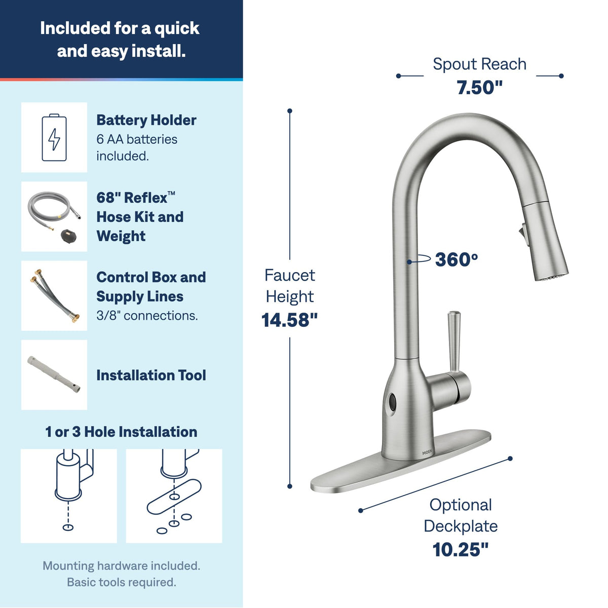 Moen Adler Spot Resist Stainless One-Handle High Arc Pulldown Kitchen Faucet with Power Clean, 87233SRS