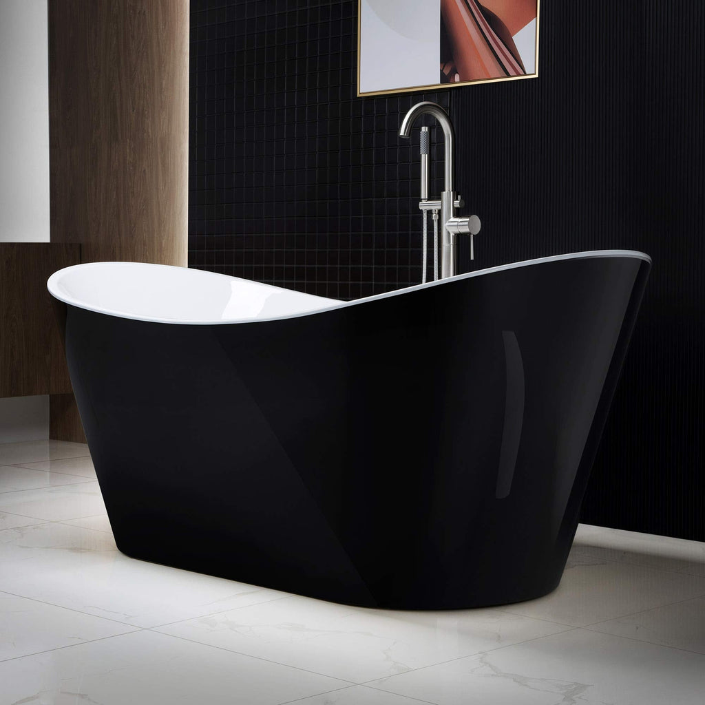 WOODBRIDGE 67" Acrylic Freestanding Bathtub Contemporary Soaking White Tub with Brushed Gold Overflow and Drain,B0010-BG