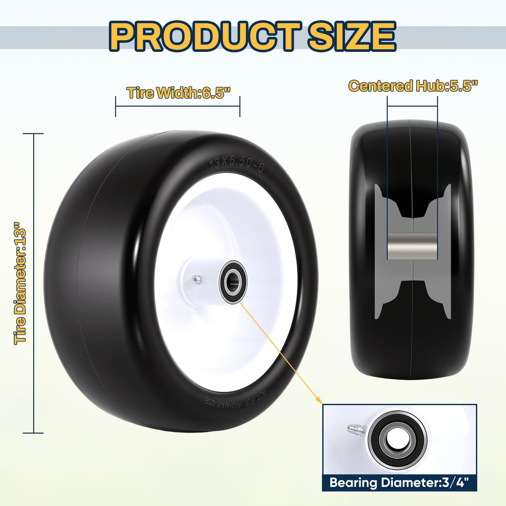 15x6.00-6 Flat Free Lawn Mower Tire and Wheel, 15x6-6 Front Tire Assembly