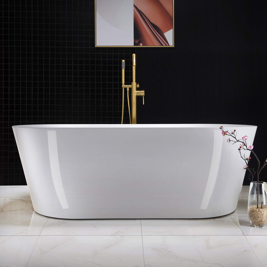WOODBRIDGE 54" Acrylic Freestanding Bathtub Contemporary Soaking White Tub with Matte Black Overflow and Drain,BTA1702-MB