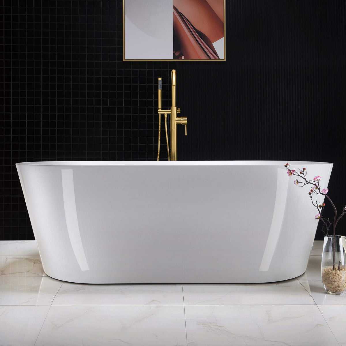 WOODBRIDGE 54" Acrylic Freestanding Bathtub Contemporary Soaking White Tub with Matte Black Overflow and Drain,BTA1702-MB