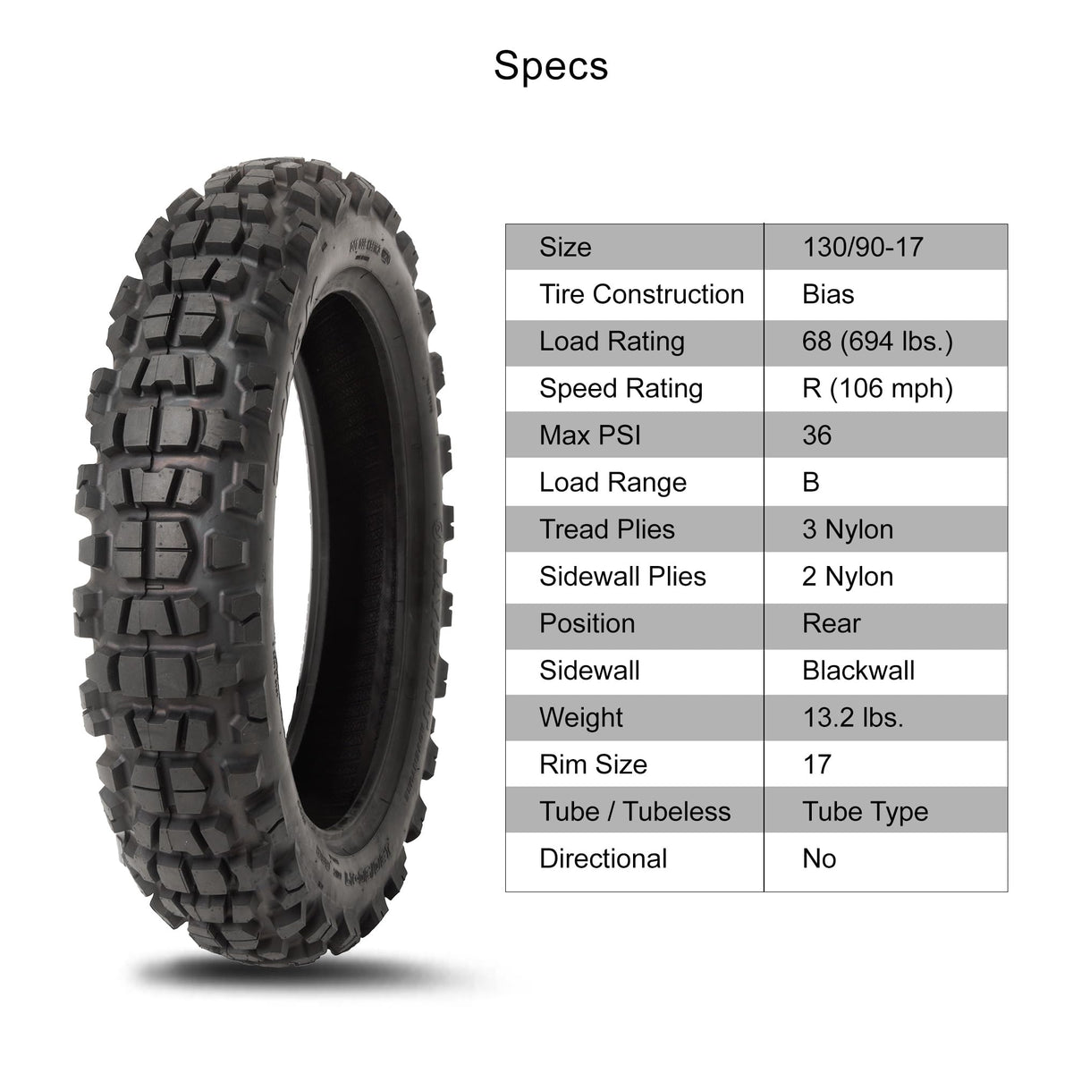 Tusk Waypoint Adventure Motorcycle Tire Set ¨C 90/90-21 Front & 130/90-17 Rear (68R) Tube Type