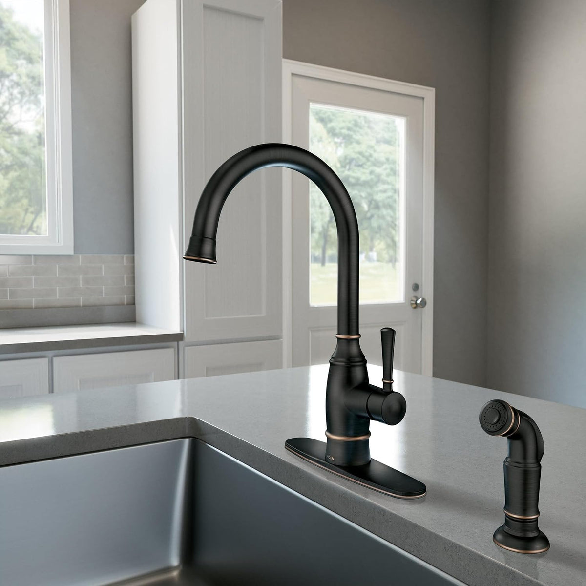Moen Noell 1-Handle Kitchen Faucet with Side Sprayer, 87506BRB