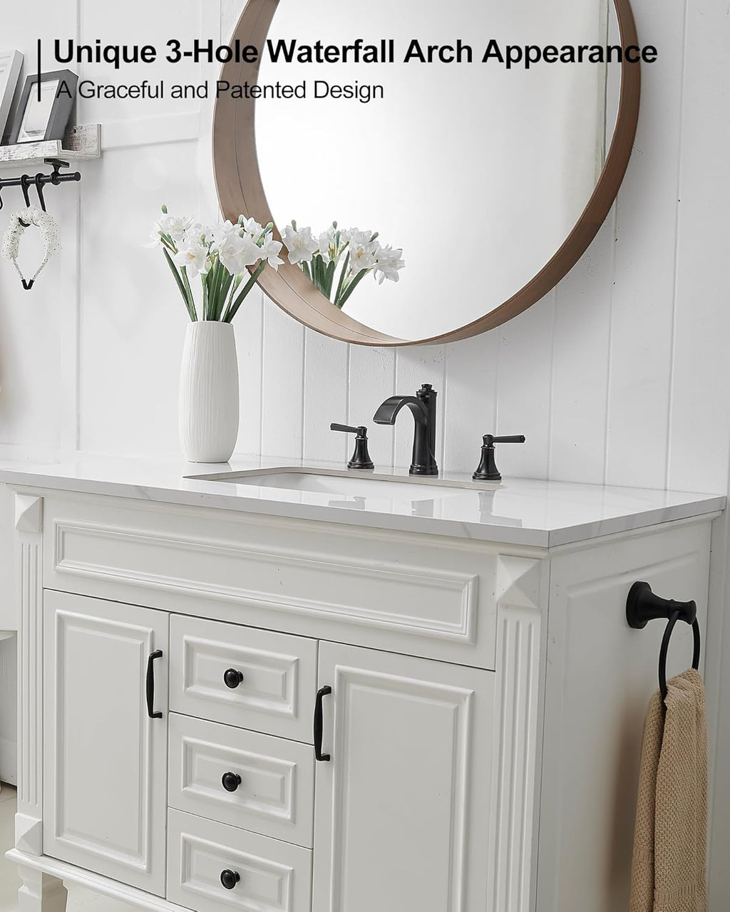 Waterfall Bathroom Faucet 3 Hole, 4-16 Inch Oil Rubbed Bronze Bathroom Faucet, Brass Bathroom Sink Faucet, 2 Handle Bathroom Faucets, Bathroom Vanity Faucet with Pop-Up Drain, Water Hoses