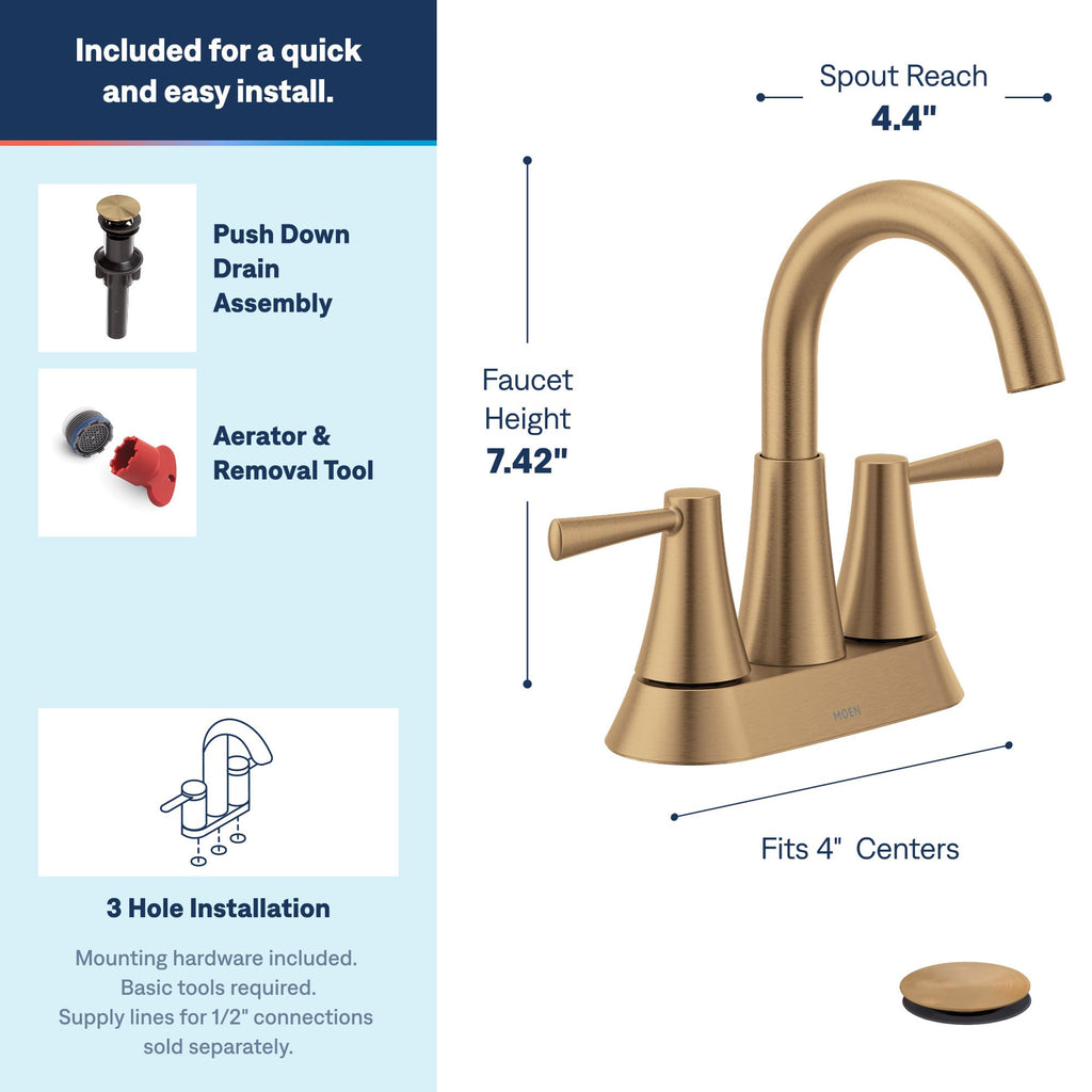 Moen 84022BL Ronan 2-Handle Centerset Bath Faucet w/Drain, Matte Black