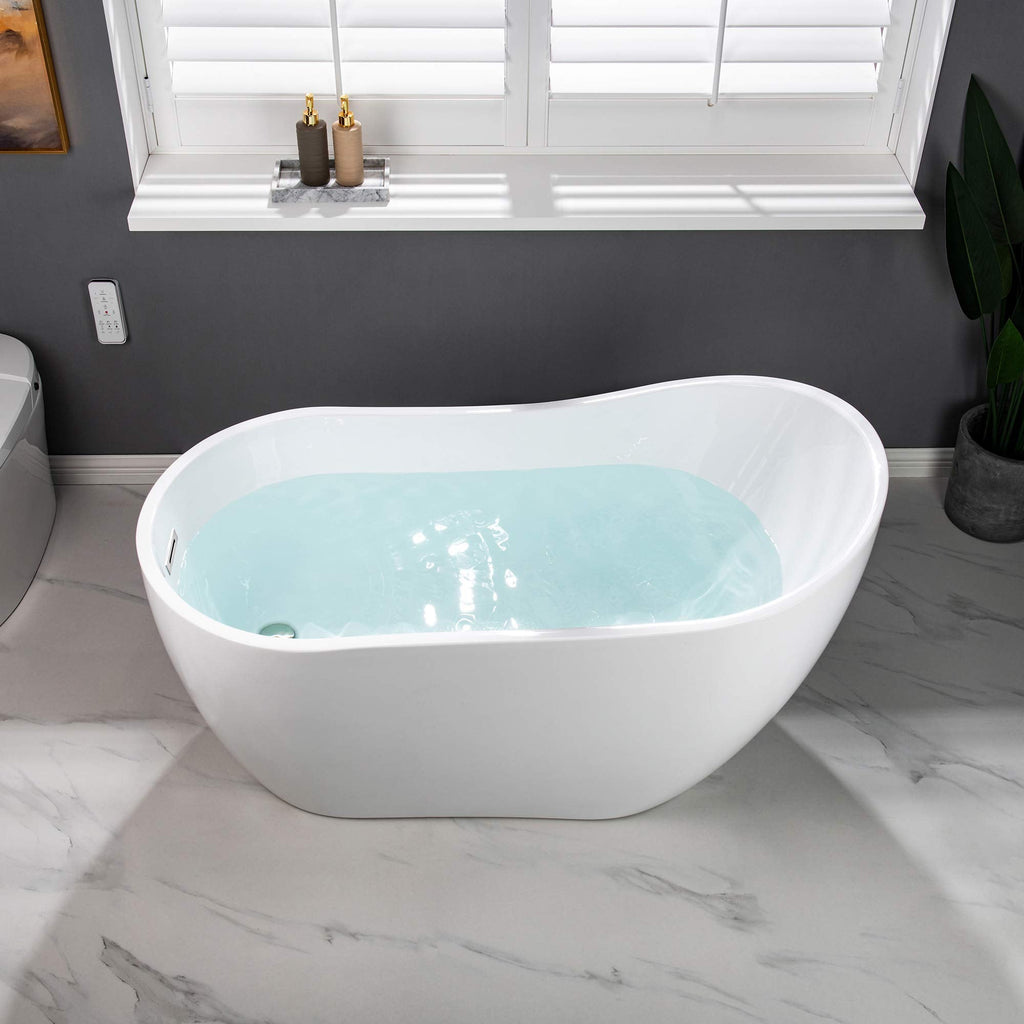 WOODBRIDGE 54"Freestanding White Acylic Soaking Bathtub with Brushed Nickel Drain and Overflow,BTA1507 -B/N-Drain &O