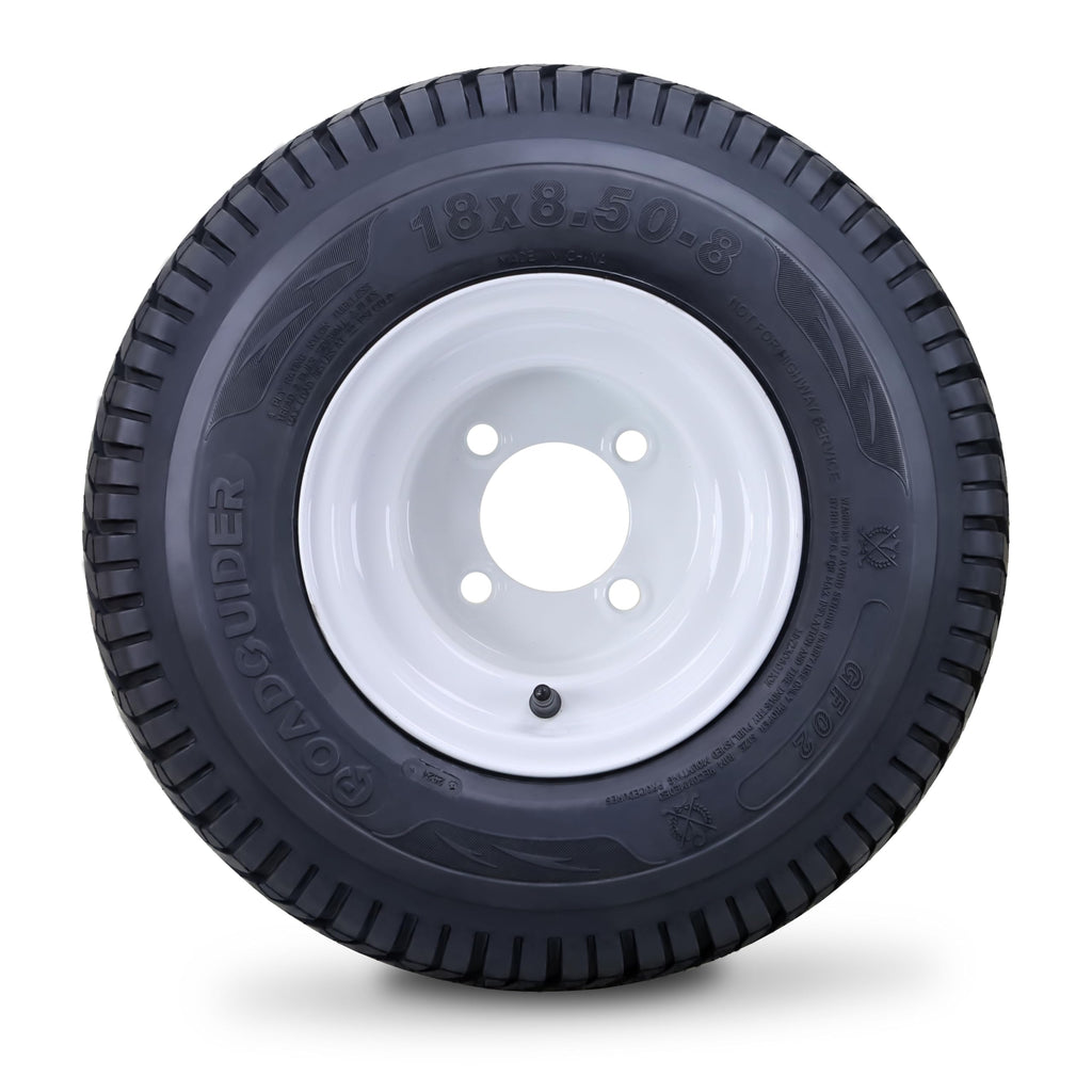 ROADGUIDER Golf Cart Tire & Wheel 18X8.50-8 4PR w 4X4" Silver Rim 14039-S4