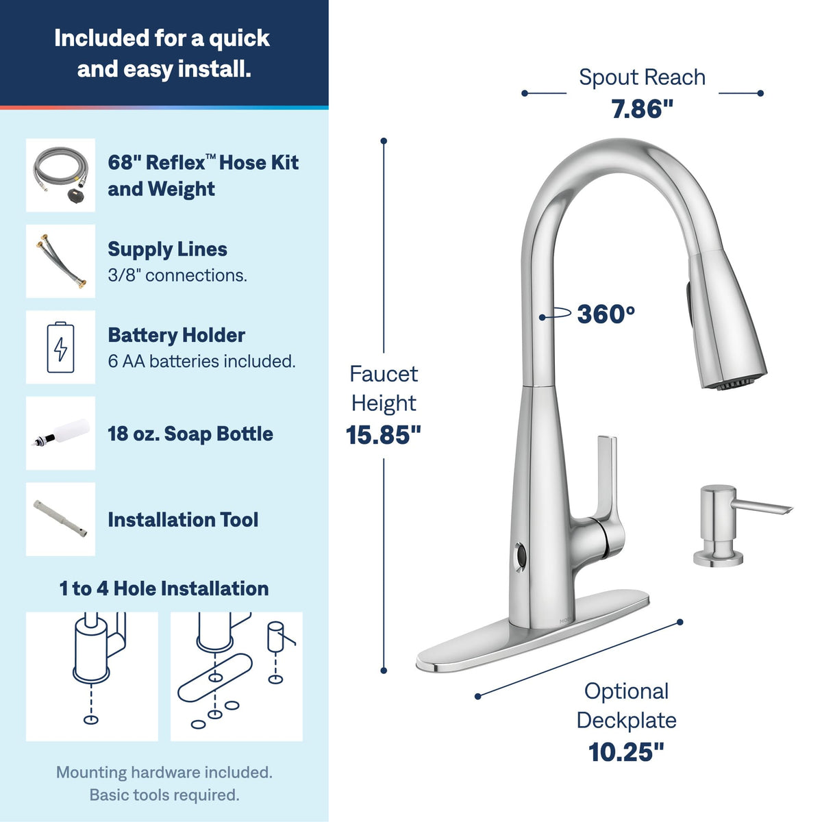 Moen Haelyn Spot Resist Stainless Single-Handle Pull-Down Sprayer Kitchen Faucet Featuring Power Boost for a Faster Clean, Soap Dispenser Included, 87627SRS