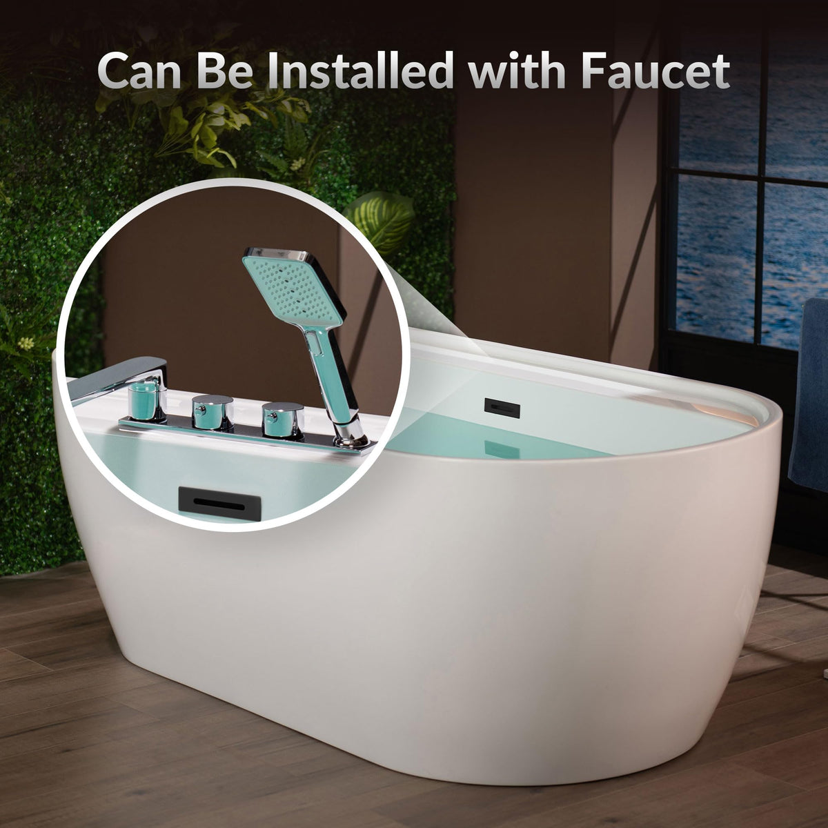 WOODBRIDGE 72" Acrylic Freestanding Bathtub Contemporary Soaking White Tub with Brushed Nickel Overflow and Drain,B0059BN