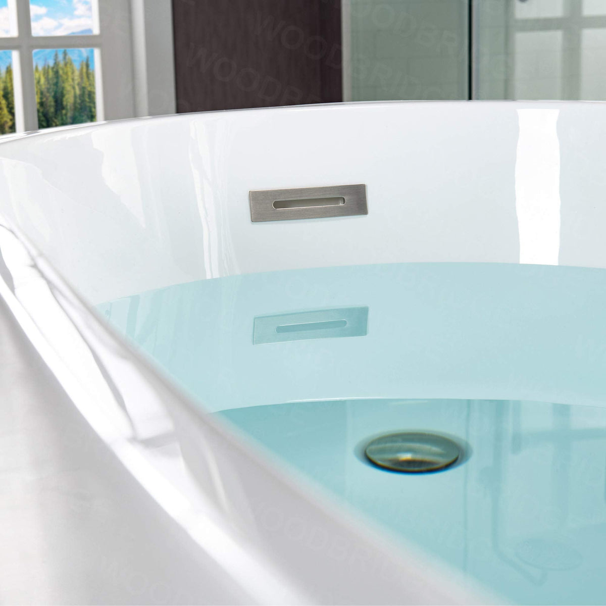 WOODBRIDGE 54"Freestanding White Acylic Soaking Bathtub with Brushed Nickel Drain and Overflow,BTA1507 -B/N-Drain &O