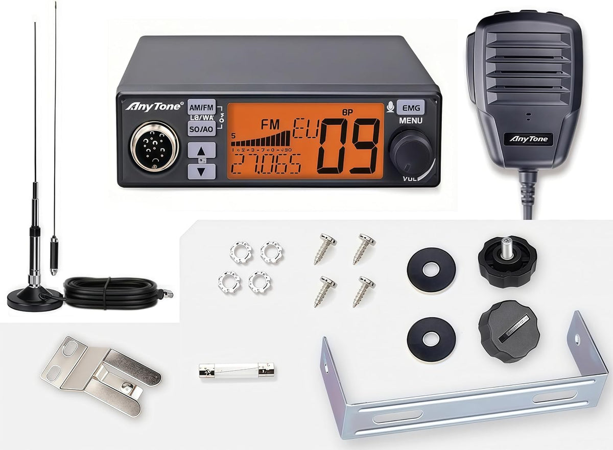 AnyTone AT-500M II CB Radio Kit with 27MHz Magnetic Antenna, AM/FM, NRC