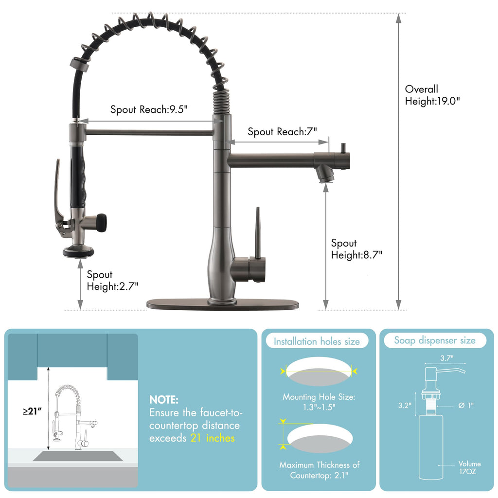 GIMILI Commercial Kitchen Sink Faucet with Pull Down Sprayer Brushed Nickel