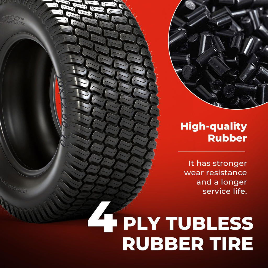 20x8.00-10 Lawn Mower Tires, 4 Ply Tubeless, Set of 2