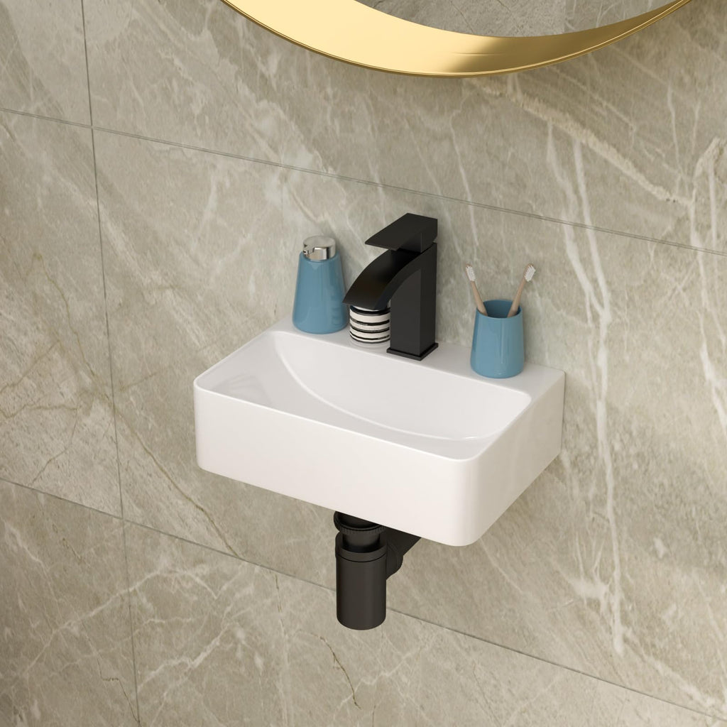Bathroom Vessel Sink 19"x15" Rectangle Sink Above Counter White Porcelain Ceramic Modern Vanity Sink Art Basin with Faucet Hole