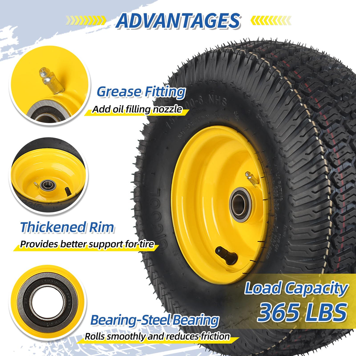 GICOOL 20x10.00-8 Lawn Mower Tire and Wheel, 3/4" Borehole, and 3/16" Keyway, 3.5" Offset Hub, 4 Ply Tubeless Tire, Replacement 20x10-8nhs Riding Lawn Mower and Tractor Rear Tire and Wheel Assemblies