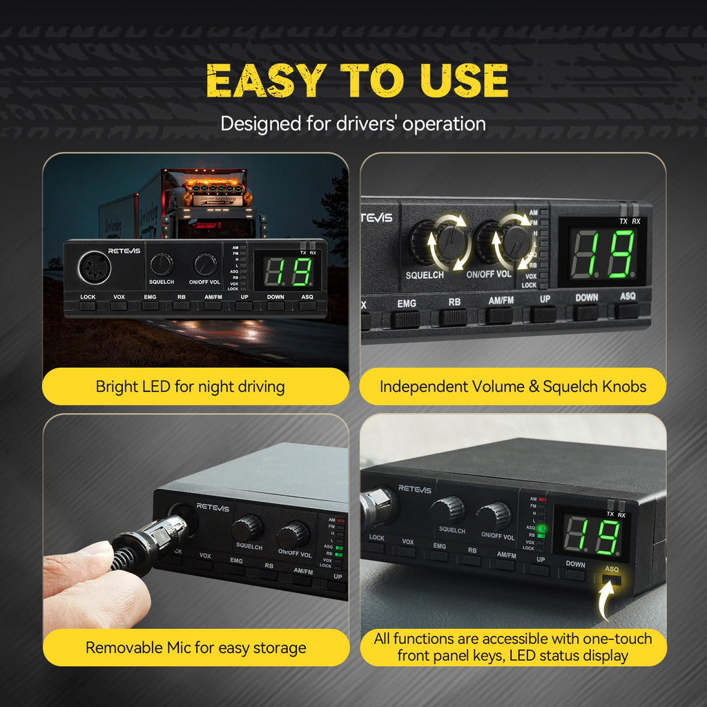 Retevis MB2 40-Channel AM/FM CB Radio Kit, CB Radio for Truck with Antenna
