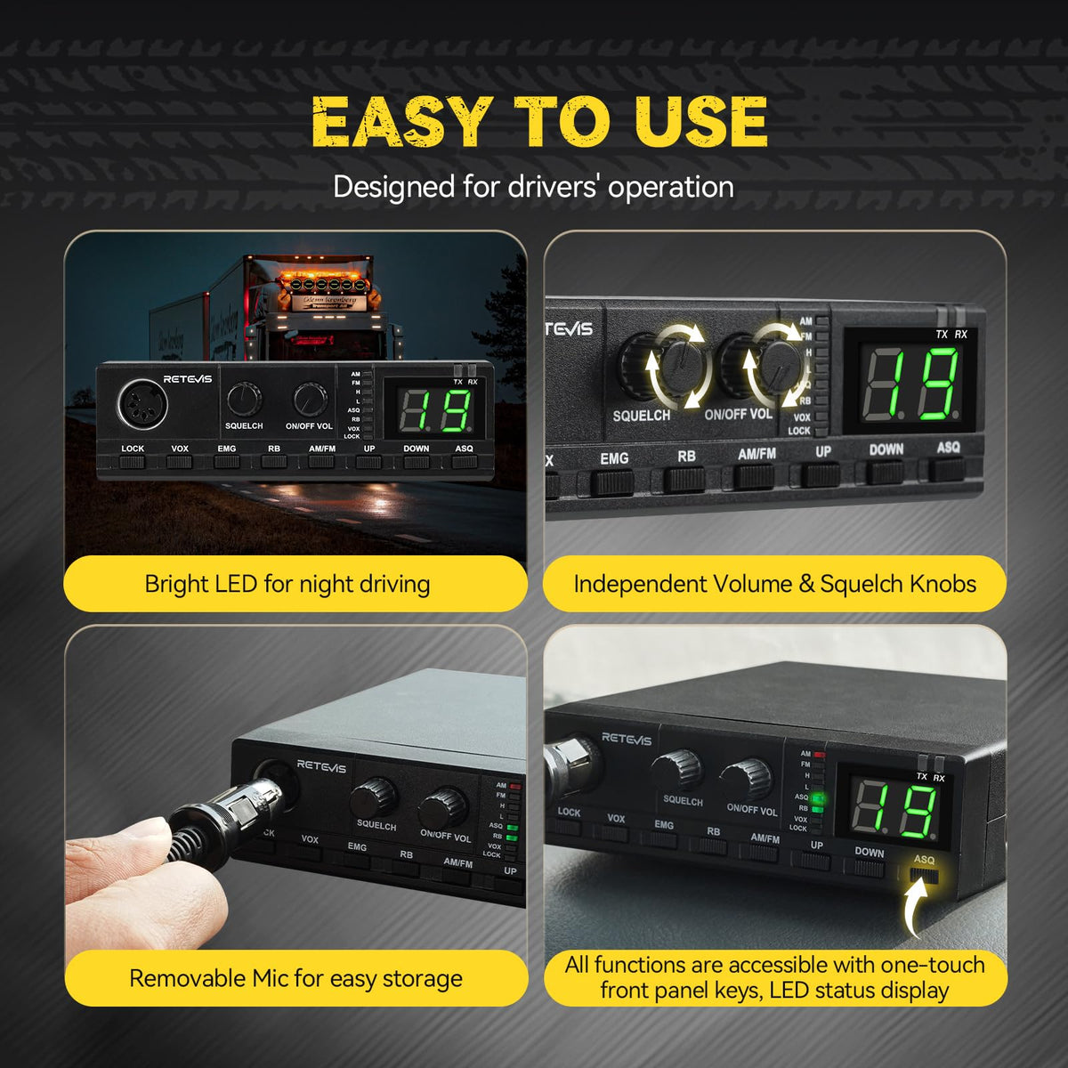 Retevis MB2 40-Channel AM/FM CB Radio Kit, CB Radio for Truck with Antenna