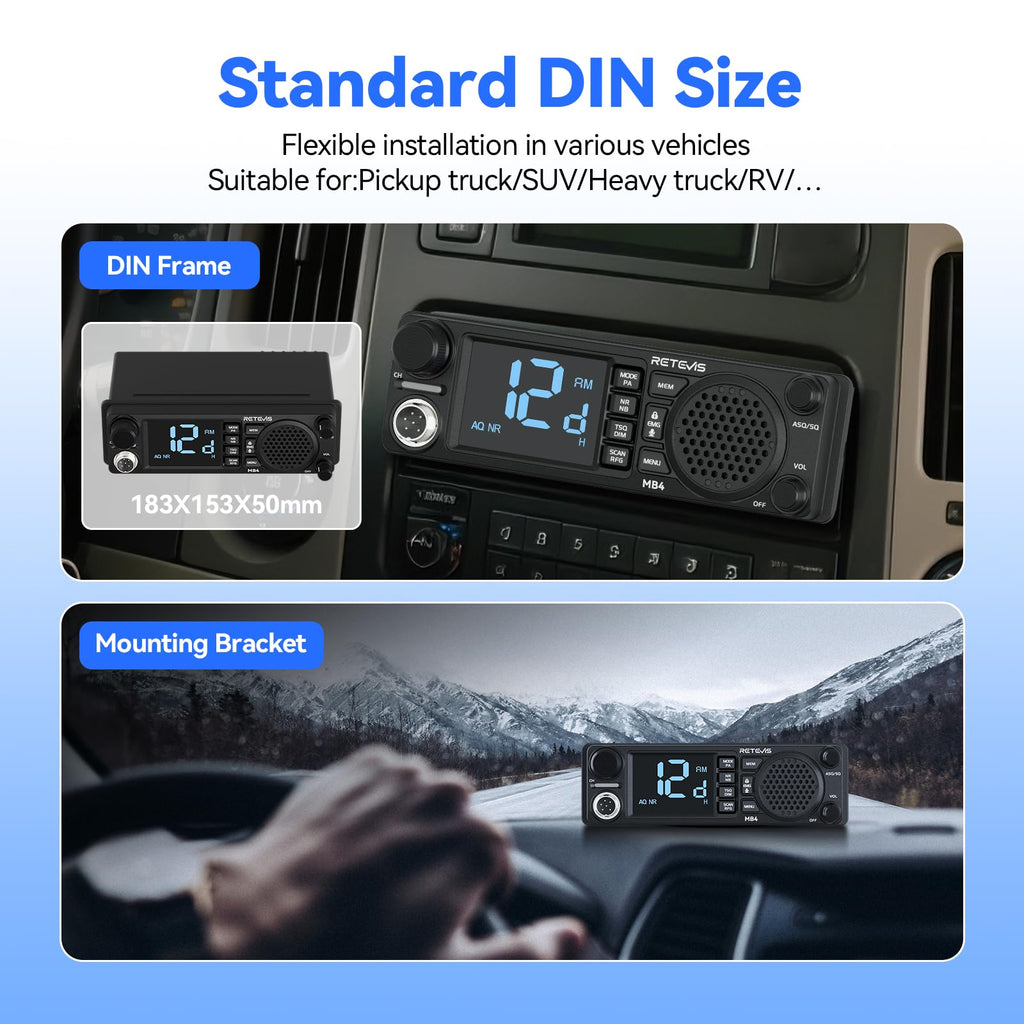 Retevis MB4 DIN Mount CB Radio kit with Antenna,External CB Speaker(1 Pack)
