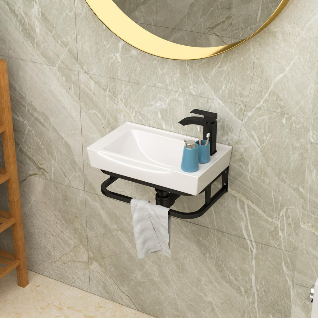 Lordear Wall Mount Bathroom Sink 21x12 Inch White Rectangle Sink with Overflow Porcelain Ceramic Floating Bathroom Vessel Sinks, Wall Hung Wash Hand Basin