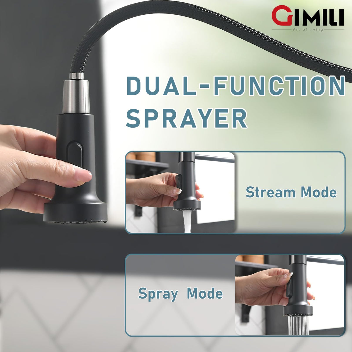GIMILI Matte Black Touchless Kitchen Faucet with Spring Pull Down Sprayer