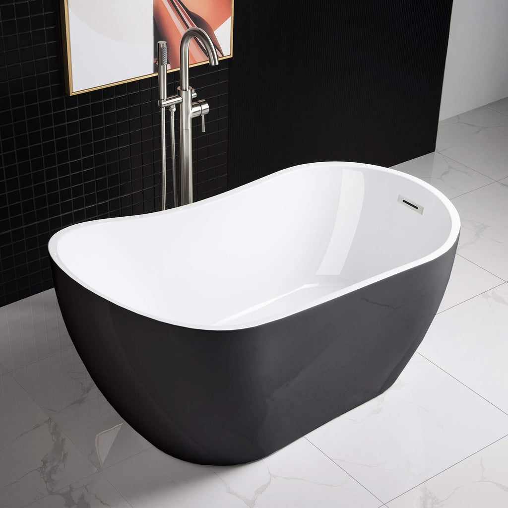 WOODBRIDGE Acrylic Freestanding Contemporary Soaking Tub with Brushed Nickel Overflow and Drain, B-0006 / BTA1507, 54" Bathtub White