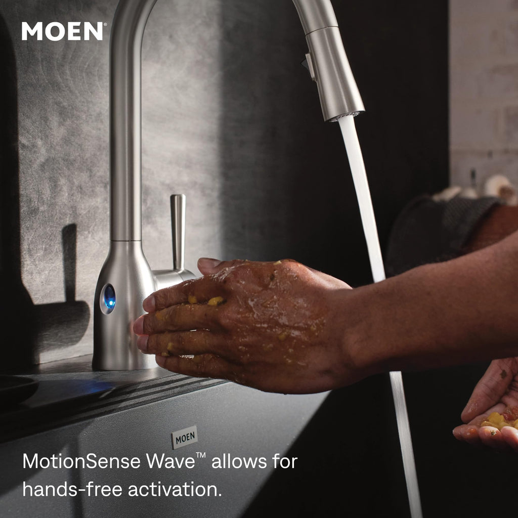 Moen Arbor Spot Resist Stainless One-Handle Pulldown Kitchen Faucet with Sprayer and a Reflex Docking System, Kitchen Sink Faucet Featuring Power Boost for a Faster Clean, 7594SRS