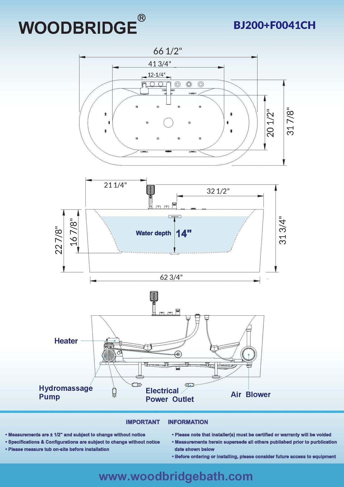 WOODBRIDGE 59"Ã31-1/2" Compact Whirlpool & Air, Heated Bathtub with Faucet