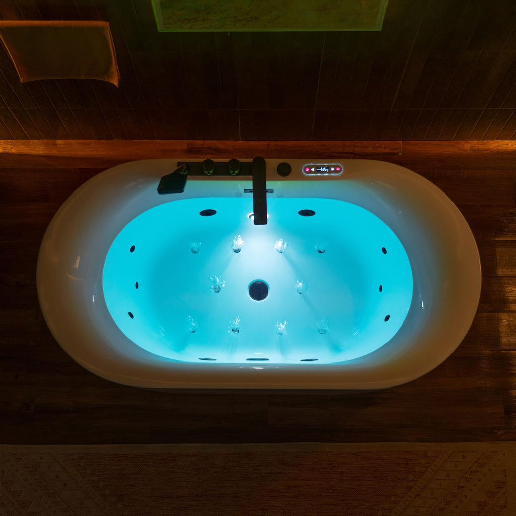 WOODBRIDGE 59"Ã31-1/2" Compact Whirlpool & Air, Heated Bathtub with Faucet