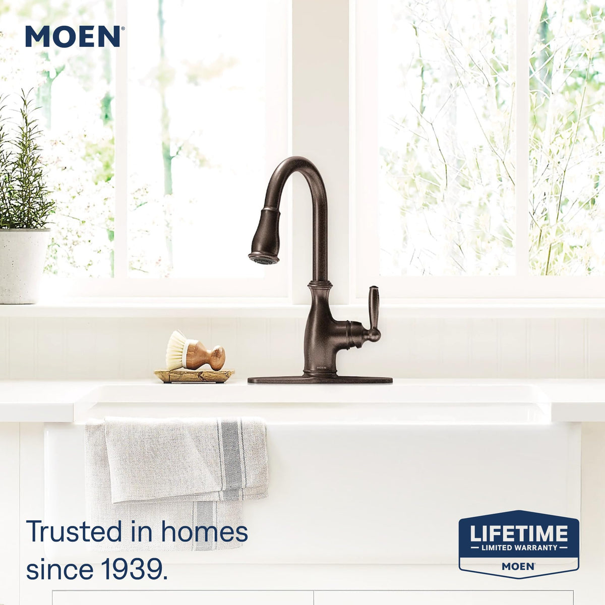 Moen Brantford Oil Rubbed Bronze Traditional One-Handle Kitchen Faucet with Pulldown Sprayer Featuring Power Boost and Reflex Docking System, 7185ORB