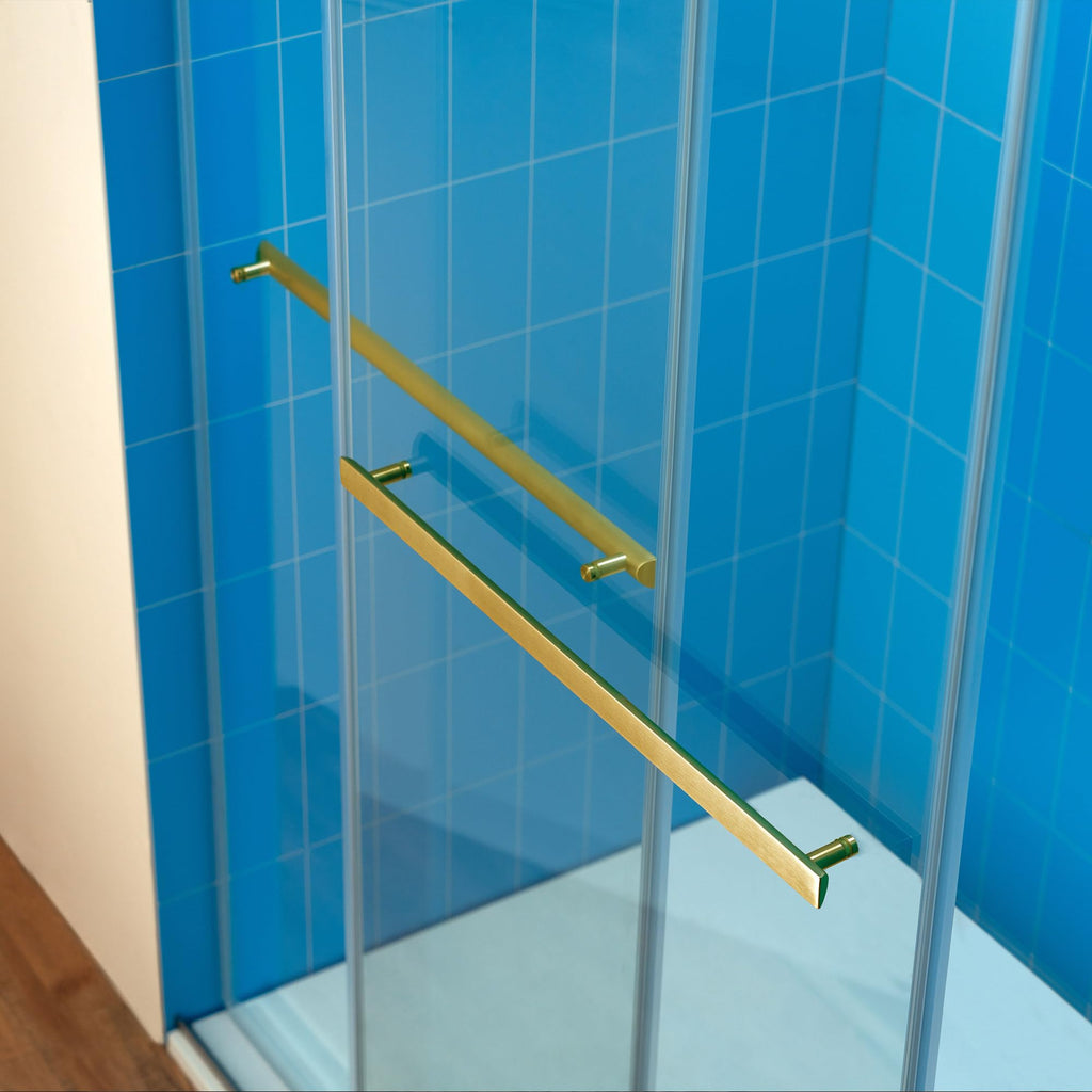 Woodbridge 56-60" W x 62" H Frameless Bathtub Shower Door,Double Sliding Soft-Close Doors,3/8(10mm) Tempered Glass with Explosion Proof Film in Brushed Bronze Finish
