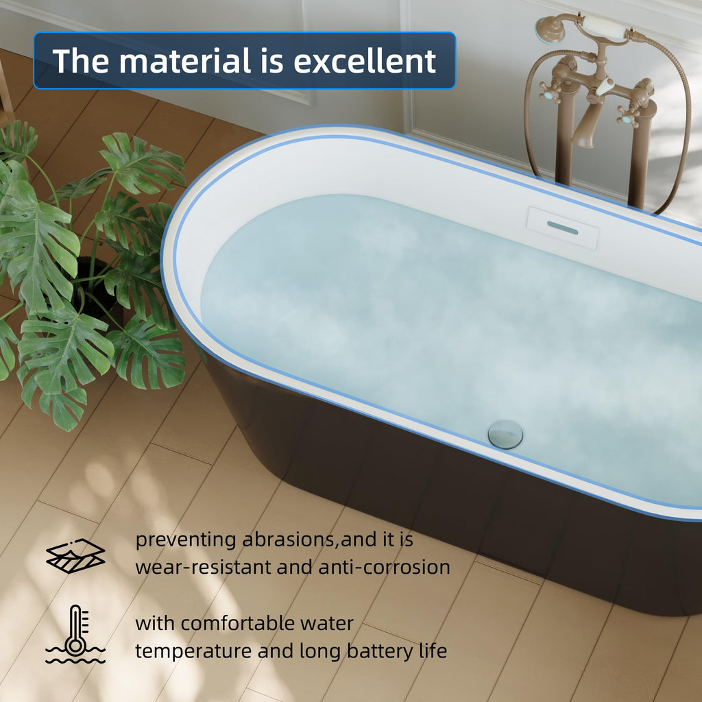 59" Acrylic Freestanding Bathtub, Modern Soaking Tub with Matte Drain and Overflow, Ergonomic Deep Design, Double-Walled Insulation, CUPC Certified, Easy Clean, Slip-Resistant, Gloss White