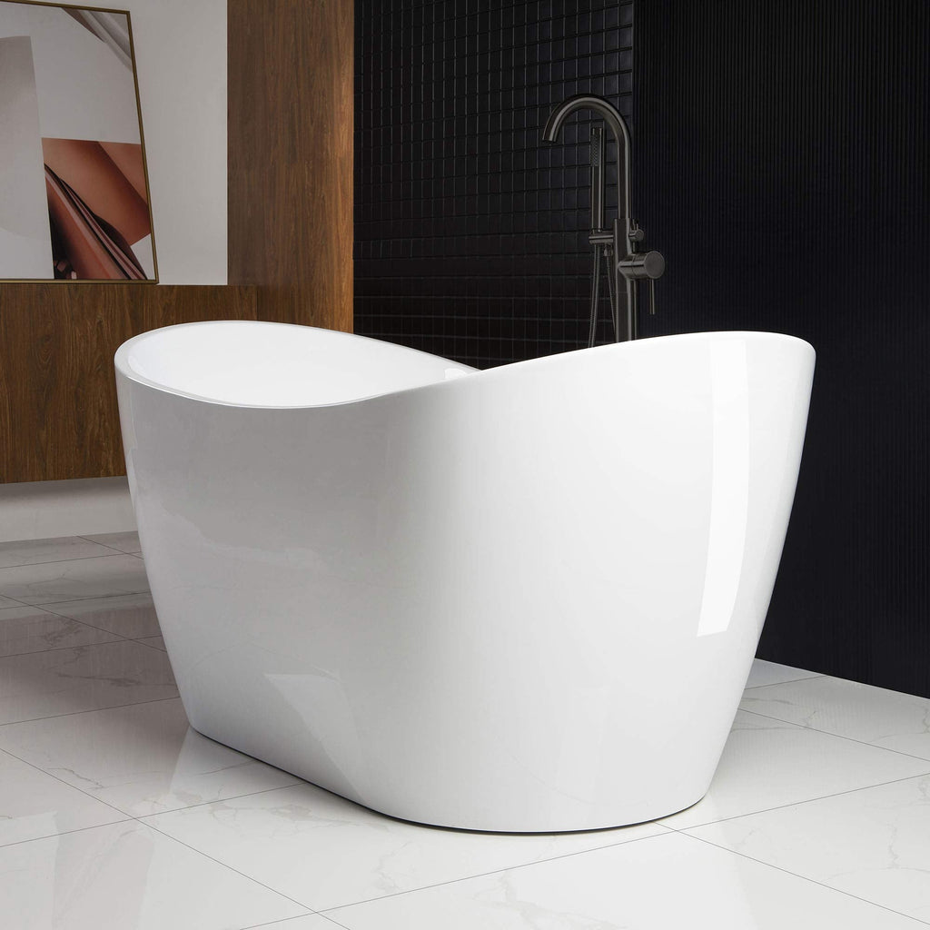 WOODBRIDGE 67" Acrylic Freestanding Bathtub Contemporary Soaking White Tub with Brushed Gold Overflow and Drain,B0010-BG