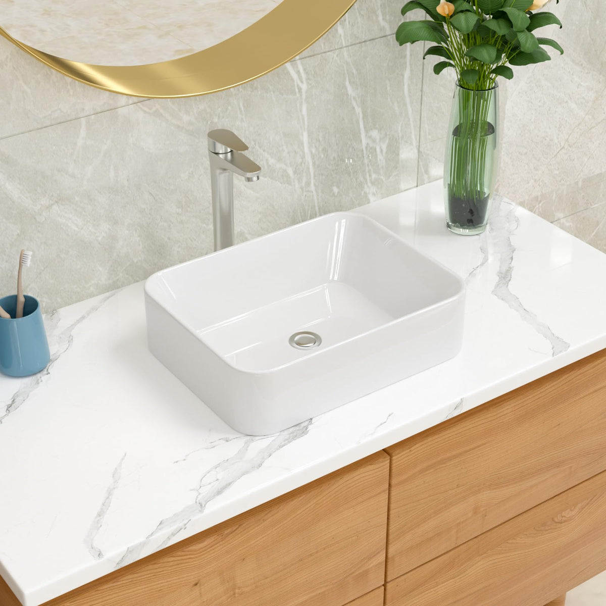 Lordear Wall Mount Bathroom Sink 21x12 Inch White Rectangle Sink with Overflow Porcelain Ceramic Floating Bathroom Vessel Sinks, Wall Hung Wash Hand Basin