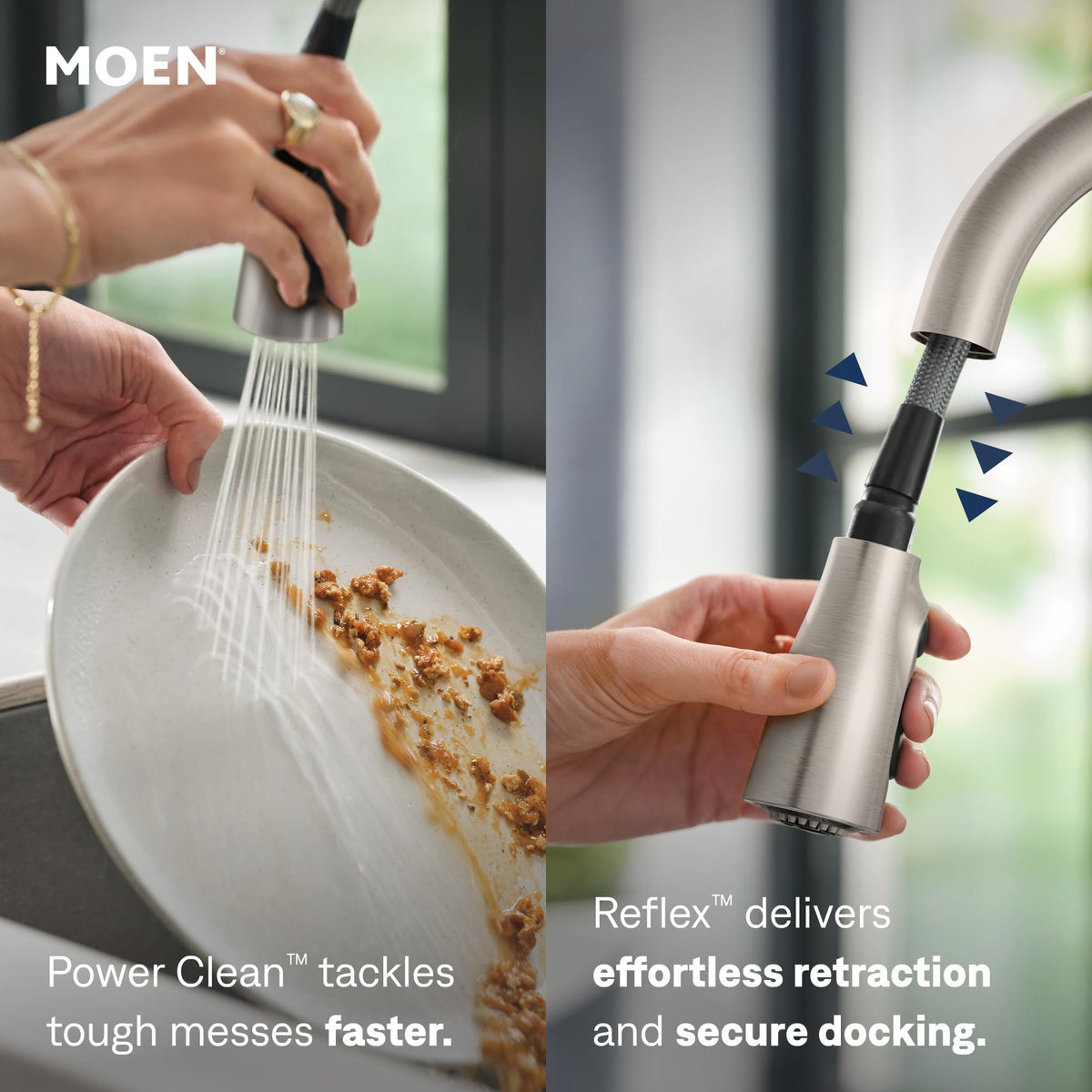 Moen Arbor Spot Resist Stainless One-Handle Pulldown Kitchen Faucet with Sprayer and a Reflex Docking System, Kitchen Sink Faucet Featuring Power Boost for a Faster Clean, 7594SRS