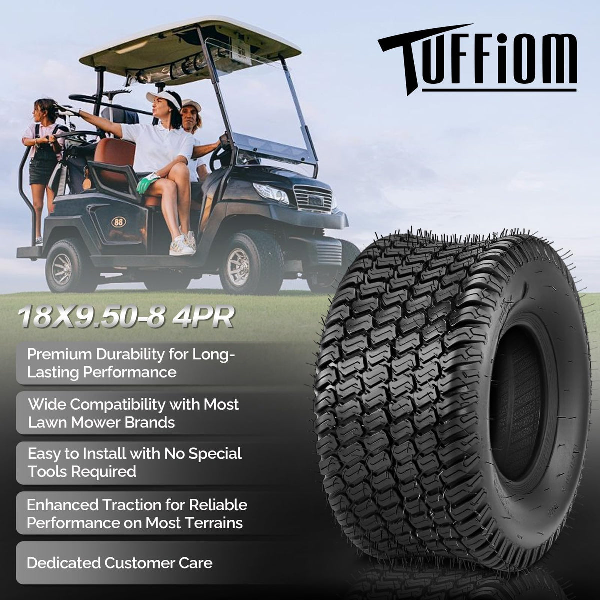 TUFFIOM 20x10.00-8 Lawn Mower Tires 2 Pack, 4PR 20x10x8 Tubeless Lawn Tractor Tires,1190 lbs Capacity Garden Tires, Compatible With Most Lawn & Garden Utility Vehicles