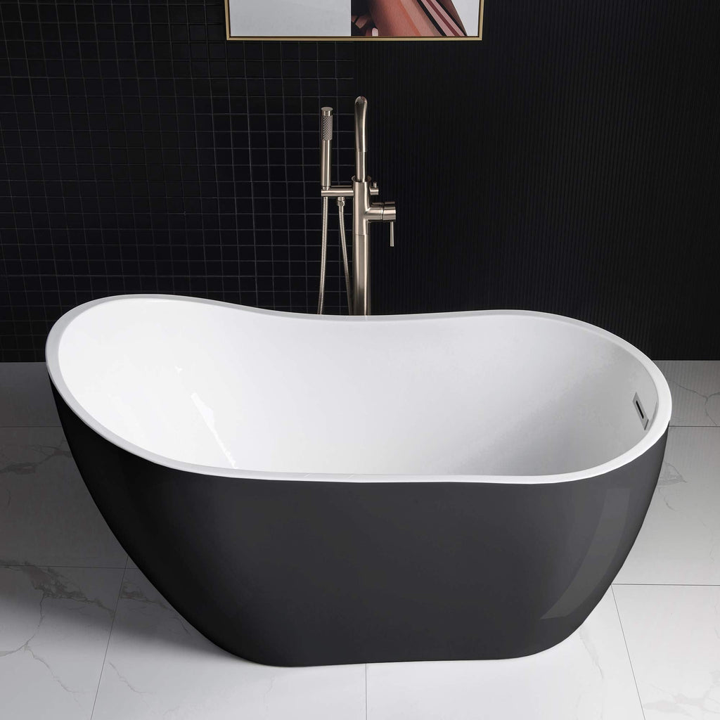 WOODBRIDGE Acrylic Freestanding Contemporary Soaking Tub with Brushed Nickel Overflow and Drain, B-0006 / BTA1507, 54" Bathtub White