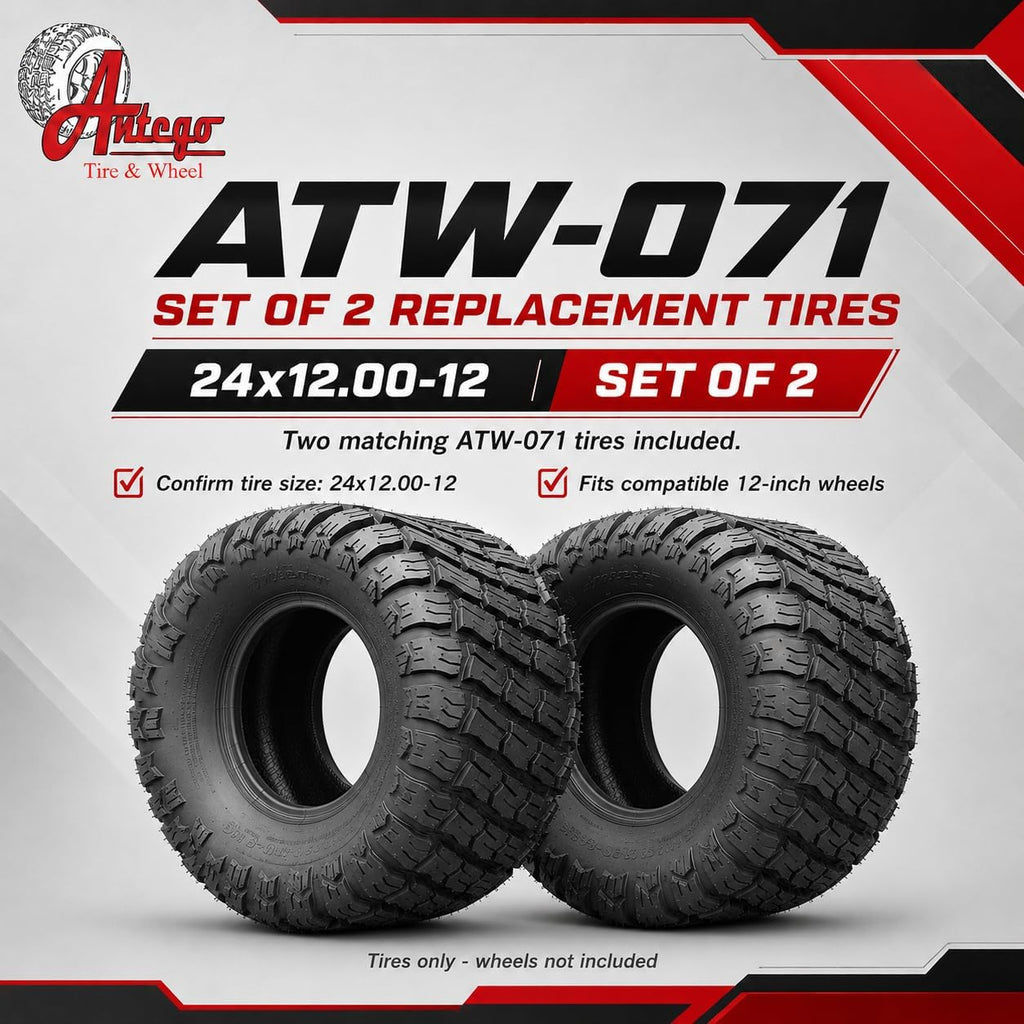 Antego 24x12.00-12 NHS ATW-071 Lawn Mower Turf Tire Only 4 Ply, Set of 2