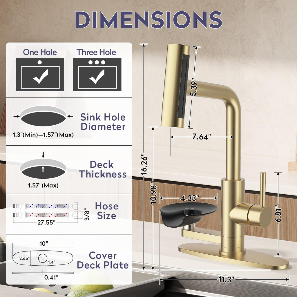 HOWUWEY Black Kitchen Faucet with Pull Down Sprayer & Cup Washer
