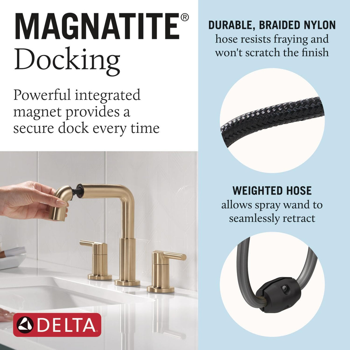 Delta Nicoli Brushed Gold Faucet 3 Hole, 8 Inch Widespread Bathroom Sink Faucet for Vanity, Push-Pop Drain Assembly, Champagne Bronze 35849LF-CZ