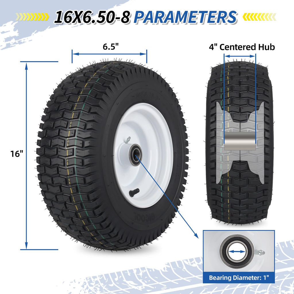 GICOOL 20x8.00-8 Lawn Mower Tire and Wheel, 4 Ply Tubeless Tire, 20x8-8nhs Riding Lawn Mower and Tractor Rear Tire and Wheel Assemblies, 3.5" Offset Hub, 3/4" Borehole, and 3/16" Keyway